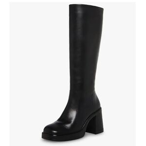 Black Knee-High Women's Boots with Block Heel
